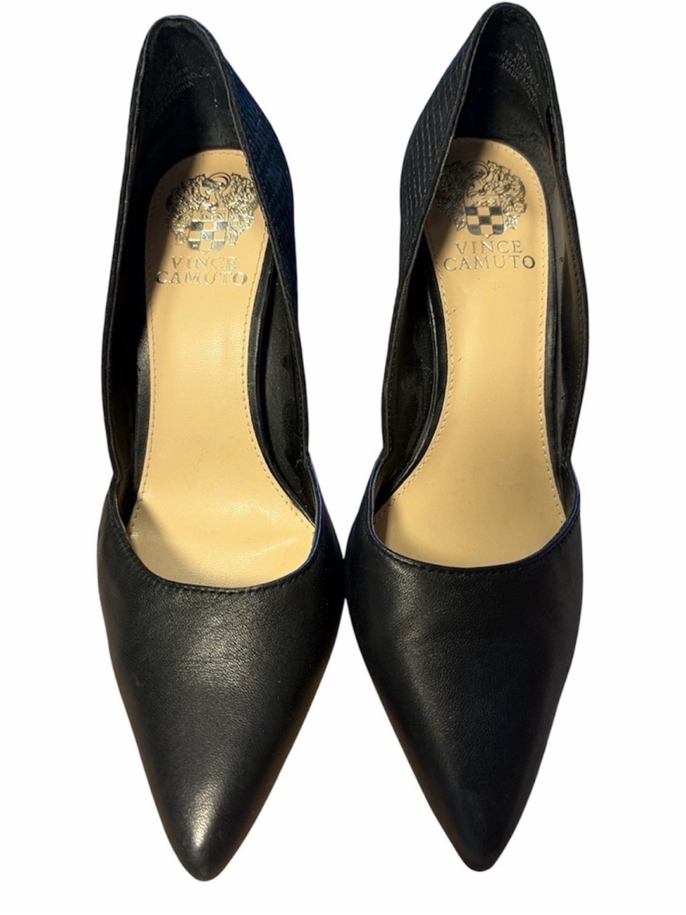Vince Camuto Black Leather Snakeskin Pointed Toe Stiletto Pumps Size 6M